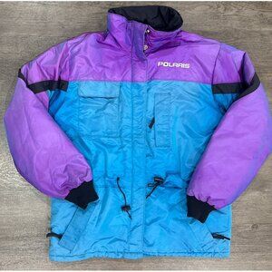 VTG Polaris Made In USA Purple Blue Snowmobile Jacket Womens L 90s Iridescent